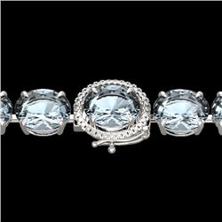 60 CTW Aquamarine & Micro VS/SI Diamond Halo Designer Bracelet 14K White Gold - REF-616A7V - 22252