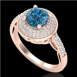 1.70 CTW Intense Blue Diamond Solitaire Engagement Art Deco Ring 18K Rose Gold - REF-254W5H - 38126