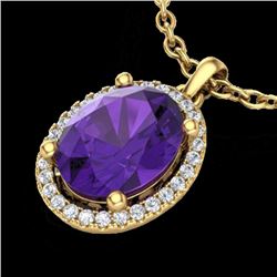 2.50 CTW Amethyst & Micro Pave VS/SI Diamond Necklace Halo 18K Yellow Gold - REF-44H9M - 21068