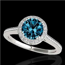 1.55 CTW SI Certified Fancy Blue Diamond Solitaire Halo Ring 10K White Gold - REF-180M2F - 33531