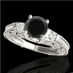 1.38 CTW Certified VS Black Diamond Solitaire Antique Ring 10K White Gold - REF-63H6M - 34642