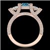 Image 4 : 2.3 CTW Fancy Intense Blue Diamond Micro Pave 3 Stone Ring 18K Rose Gold - REF-236K4W - 37643