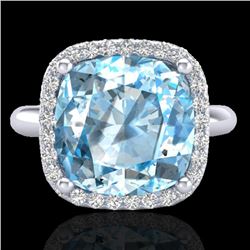 6 CTW Sky Blue Topaz & Micro Pave Halo VS/SI Diamond Ring 18K White Gold - REF-56Y4X - 23106