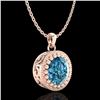 Image 4 : 1 CTW Intense Blue Diamond Solitaire Art Deco Stud Necklace 18K Rose Gold - REF-158V2Y - 37489