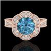 Image 2 : 1.33 CTW Fancy Intense Blue Diamond Solitaire Art Deco Ring 18K Rose Gold - REF-227N3A - 37958
