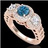 Image 1 : 2.16 CTW Intense Blue Diamond Solitaire Art Deco 3 Stone Ring 18K Rose Gold - REF-270N9A - 37671