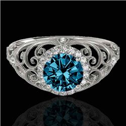 1.22 CTW SI Certified Fancy Blue Diamond Solitaire Halo Ring 10K White Gold - REF-170V9Y - 33783