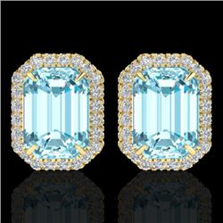 12 CTW Sky Blue Topaz And Micro Pave VS/SI Diamond Halo Earrings 18K Yellow Gold - REF-78A2V - 21220