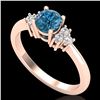 Image 1 : 0.75 CTW Fancy Intense Blue Diamond Engagement Classic Ring 18K Rose Gold - REF-101A8V - 37587