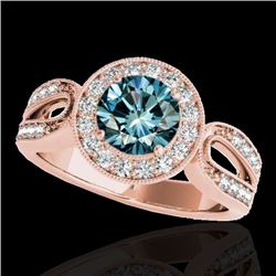 1.40 CTW SI Certified Fancy Blue Diamond Solitaire Halo Ring 10K Rose Gold - REF-174M2F - 34564