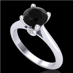 1.60 CTW Fancy Black Diamond Solitaire Engagement Art Deco Ring 18K White Gold - REF-100V2Y - 38213