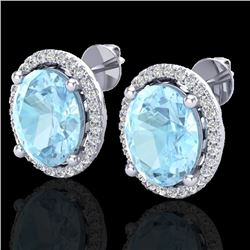 5 CTW Aquamarine & Micro Pave VS/SI Diamond Earrings Halo 18K White Gold - REF-102F7N - 21045