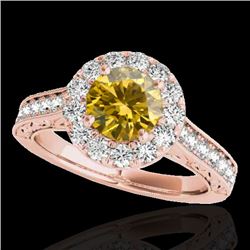 2.22 CTW Certified SI/I Fancy Intense Yellow Diamond Solitaire Halo Ring 10K Rose Gold - REF-281X8R 