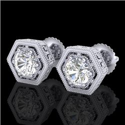 1.07 CTW VS/SI Diamond Solitaire Art Deco Stud Earrings 18K White Gold - REF-190M9F - 36899