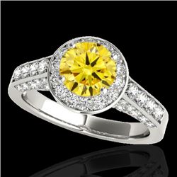 1.80 CTW Certified SI/I Fancy Intense Yellow Diamond Solitaire Halo Ring 10K White Gold - REF-178H2M