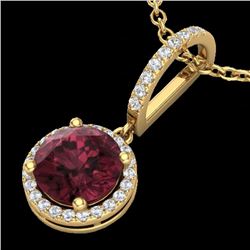 2.75 CTW Garnet & Micro Pave VS/SI Diamond Necklace Designer Halo 18K Yellow Gold - REF-55X5R - 2319