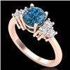 Image 1 : 1.50 CTW Intense Blue Diamond Solitaire Engagement Classic Ring 18K Rose Gold - REF-218W2H - 37601