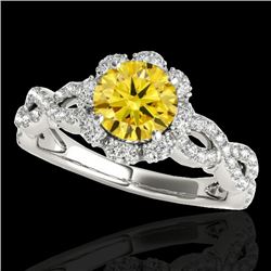 1.69 CTW Certified SI/I Fancy Intense Yellow Diamond Solitaire Halo Ring 10K White Gold - REF-188K2W