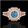 Image 2 : 0.53 CTW Fancy Intense Blue Diamond Solitaire Art Deco Ring 18K Rose Gold - REF-109A3V - 37440