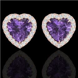2 CTW Amethyst & Micro Pave VS/SI Diamond Earrings Heart Halo 14K Rose Gold - REF-42H7M - 21198