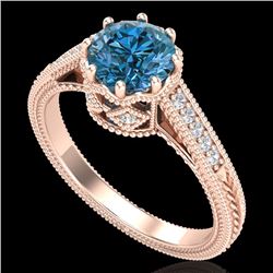 1.25 CTW Fancy Intense Blue Diamond Solitaire Art Deco Ring 18K Rose Gold - REF-195M5F - 37524