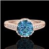 Image 2 : 1.25 CTW Fancy Intense Blue Diamond Solitaire Art Deco Ring 18K Rose Gold - REF-195M5F - 37524