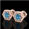 Image 1 : 1.07 CTW Fancy Intense Blue Diamond Art Deco Stud Earrings 18K Rose Gold - REF-131W8H - 37510