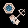 Image 4 : 1.07 CTW Fancy Intense Blue Diamond Art Deco Stud Earrings 18K Rose Gold - REF-131W8H - 37510