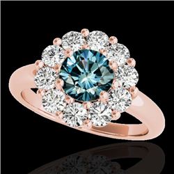 2.85 CTW SI Certified Fancy Blue Diamond Solitaire Halo Ring 10K Rose Gold - REF-309F3N - 34438
