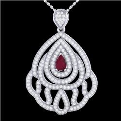 2 CTW Ruby & Micro Pave VS/SI Diamond Designer Necklace 18K White Gold - REF-178W2H - 21269