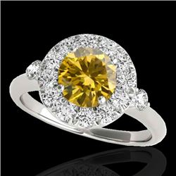 1.50 CTW Certified SI/I Fancy Intense Yellow Diamond Solitaire Halo Ring 10K White Gold - REF-180A2V