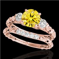 1.35 CTW Certified SI/I Fancy Intense Yellow Diamond 3 Stone Set 10K Rose Gold - REF-174W5H - 35438