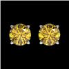 Image 1 : 1.08 CTW Certified Intense Yellow SI Diamond Solitaire Stud Earrings 10K White Gold - REF-116A3V - 3