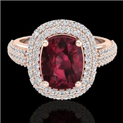 3.10 CTW Garnet & Micro Pave VS/SI Diamond Certified Halo Ring 10K Rose Gold - REF-81W8H - 20711