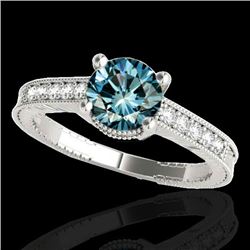 1.45 CTW SI Certified Blue Diamond Solitaire Antique Ring 10K White Gold - REF-200X2R - 34761