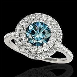 1.50 CTW SI Certified Fancy Blue Diamond Solitaire Halo Ring 10K White Gold - REF-163W6H - 33356