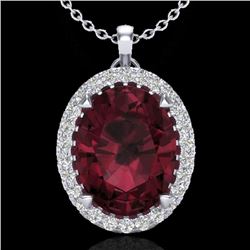 2.75 CTW Garnet & Micro VS/SI Diamond Halo Solitaire Necklace 18K White Gold - REF-48H4M - 20590