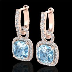 7 CTW Sky Blue Topaz & Micro Pave VS/SI Diamond Certified Earrings 14K Rose Gold - REF-92V2Y - 22973