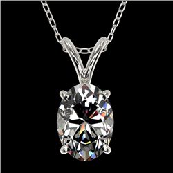 1 CTW Certified VS/SI Quality Oval Diamond Solitaire Necklace 10K White Gold - REF-267N7A - 33192