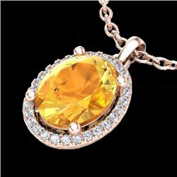 2.50 CTW Citrine & Micro Pave VS/SI Diamond Necklace Halo 14K Rose Gold - REF-39R3K - 21075