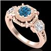Image 1 : 1.01 CTW Fancy Intense Blue Diamond Art Deco 3 Stone Ring 18K Rose Gold - REF-165R5K - 37468