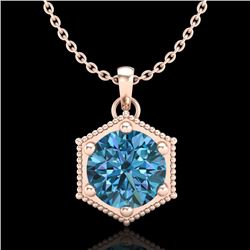 0.82 CTW Fancy Intense Blue Diamond Solitaire Art Deco Necklace 18K Rose Gold - REF-114A5V - 38049
