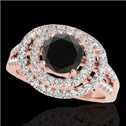 1.75 CTW Certified VS Black Diamond Solitaire Halo Ring 10K Rose Gold - REF-101F5N - 34287
