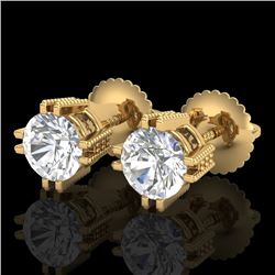 1.07 CTW VS/SI Diamond Solitaire Art Deco Stud Earrings 18K Yellow Gold - REF-200Y2X - 36913