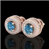 Image 1 : 2.09 CTW Fancy Intense Blue Diamond Art Deco Stud Earrings 18K Rose Gold - REF-218M2F - 38014