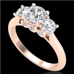 1.50 CTW VS/SI Diamond Solitaire Art Deco 3 Stone Ring 18K Rose Gold - REF-272N7A - 37314