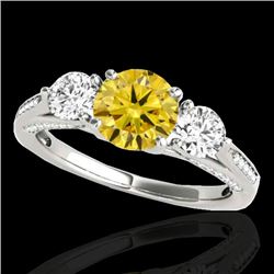 1.75 CTW Certified SI/I Fancy Intense Yellow Diamond 3 Stone Ring 10K White Gold - REF-236W4H - 3535