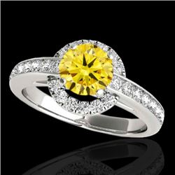 1.50 CTW Certified SI/I Fancy Intense Yellow Diamond Solitaire Halo Ring 10K White Gold - REF-180F2N