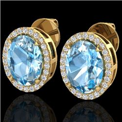 5.50 CTW Sky Blue Topaz & Micro VS/SI Diamond Halo Earrings 18K Yellow Gold - REF-63W3H - 20244