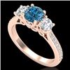 Image 1 : 1.67 CTW Intense Blue Diamond Solitaire Art Deco 3 Stone Ring 18K Rose Gold - REF-200A2V - 37811